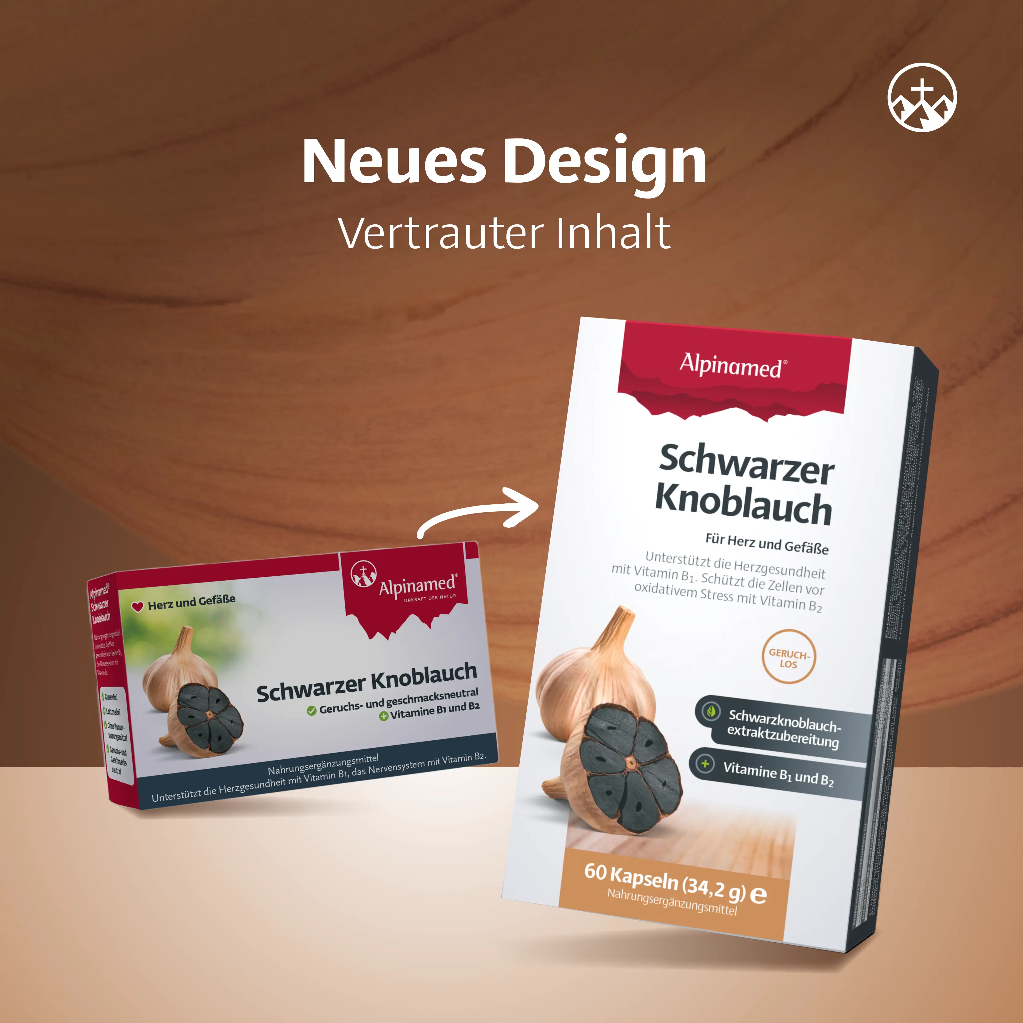 2 Packungen Schwarzer Knoblauch, altes und neues Design, mit braunem Hintergrund, für Herzgesundheit